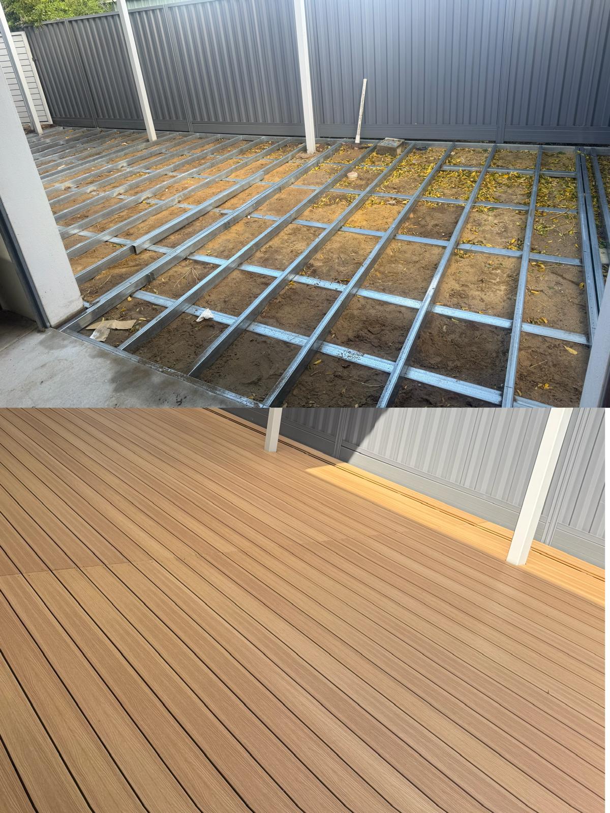 Galvanised steel subframe and the finished composite deck